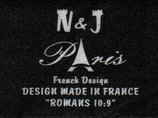 N & J PARIS FRENCH DESIGN DESIGN MADE IN FRANCE "ROMANS 10:9" 