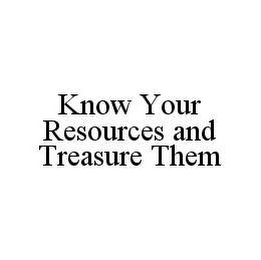KNOW YOUR RESOURCES AND TREASURE THEM 