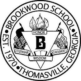 BROOKWOOD SCHOOL EST. 1970 THOMASVILLE, GEORGIA B HONOR CITIZENSHIP WISDOM ACHIEVEMENT 